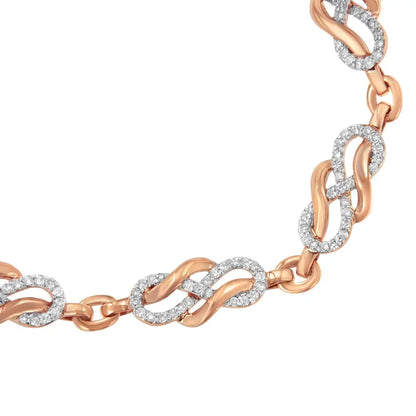 10k Rose Gold 1.0 Cttw Diamond Infinity Loop Swirl Link Bracelet 7.25’’