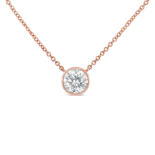 10k Rose Gold 1/2 Carat Round Brilliant-cut Diamond Modern Bezel-set Solitaire 16’’-18’’ Pendant Necklace (h-i