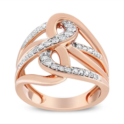 10k Rose Gold 1/2 Cttw Round-cut Diamond Intertwined Multi-loop Cocktail Ring (i-j Color I1-i2 Clarity) - Fine Jewelry