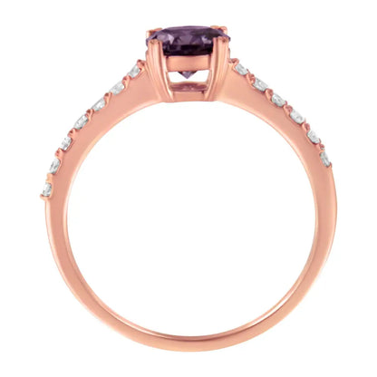 10k Rose Gold 1/4 Cttw Diamond and 6mm Gemstone Halo Ring(h-i Color I1-i2 Clarity) - 7 / Purple Amethyst - Fine Jewelry