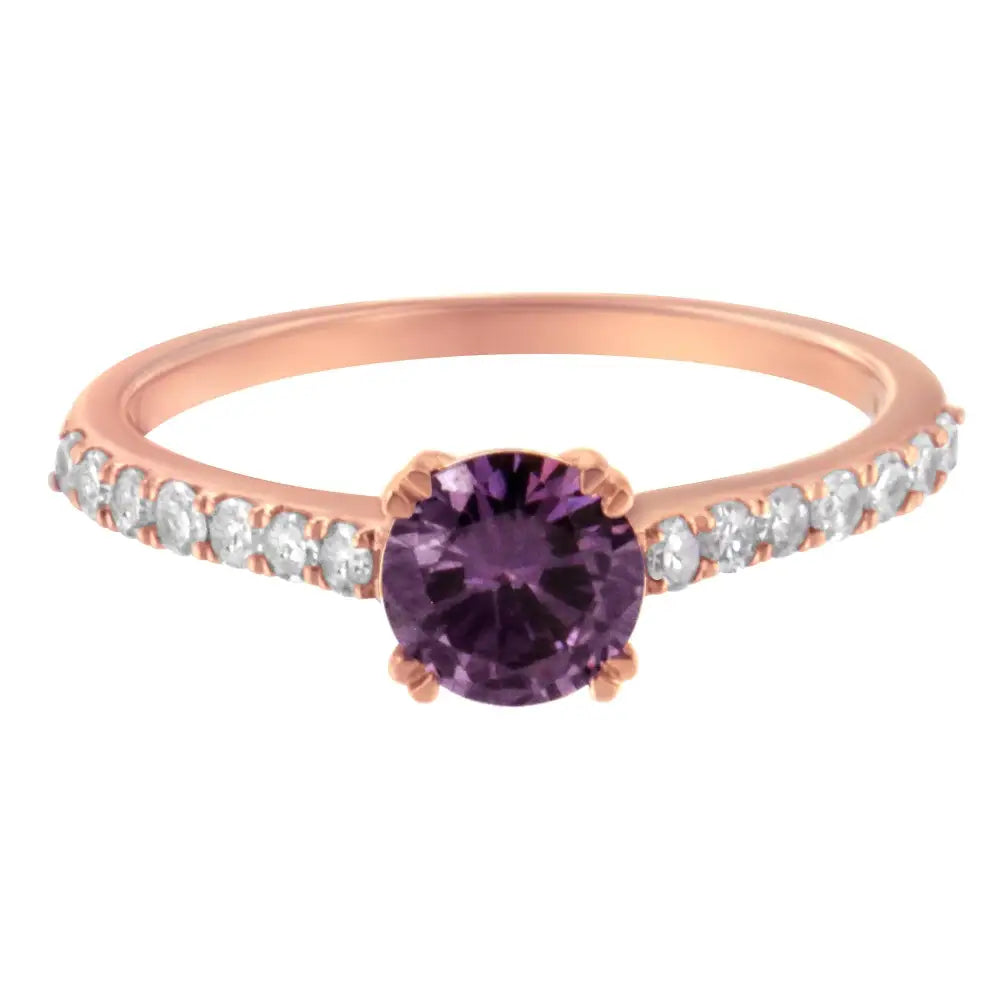 10k Rose Gold 1/4 Cttw Diamond and 6mm Gemstone Halo Ring(h-i Color I1-i2 Clarity) - 7 / Purple Amethyst - Fine Jewelry