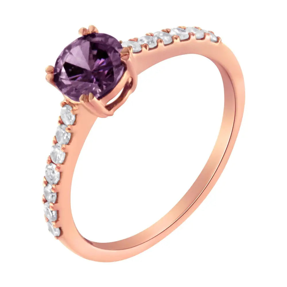 10k Rose Gold 1/4 Cttw Diamond and 6mm Gemstone Halo Ring(h-i Color I1-i2 Clarity) - 7 / Purple Amethyst - Fine Jewelry