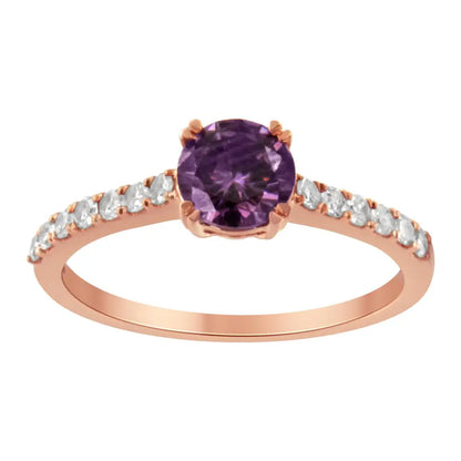 10k Rose Gold 1/4 Cttw Diamond and 6mm Gemstone Halo Ring(h-i Color I1-i2 Clarity) - 7 / Purple Amethyst - Fine Jewelry