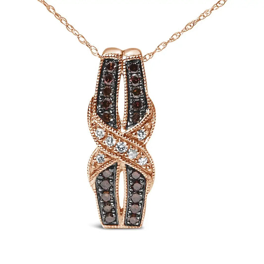 10k Rose Gold 1/4 Cttw White and Chocolate Brown Diamond Infinity Twist Pendant Necklace (i-j Color I1-i2 Clarity)