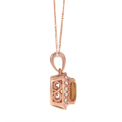 10k Rose Gold 1/4ct Diamond and 8mm Peach Morganite Gemstone Square Pendant (h-i I1-i2) - Fine Jewelry us Direct