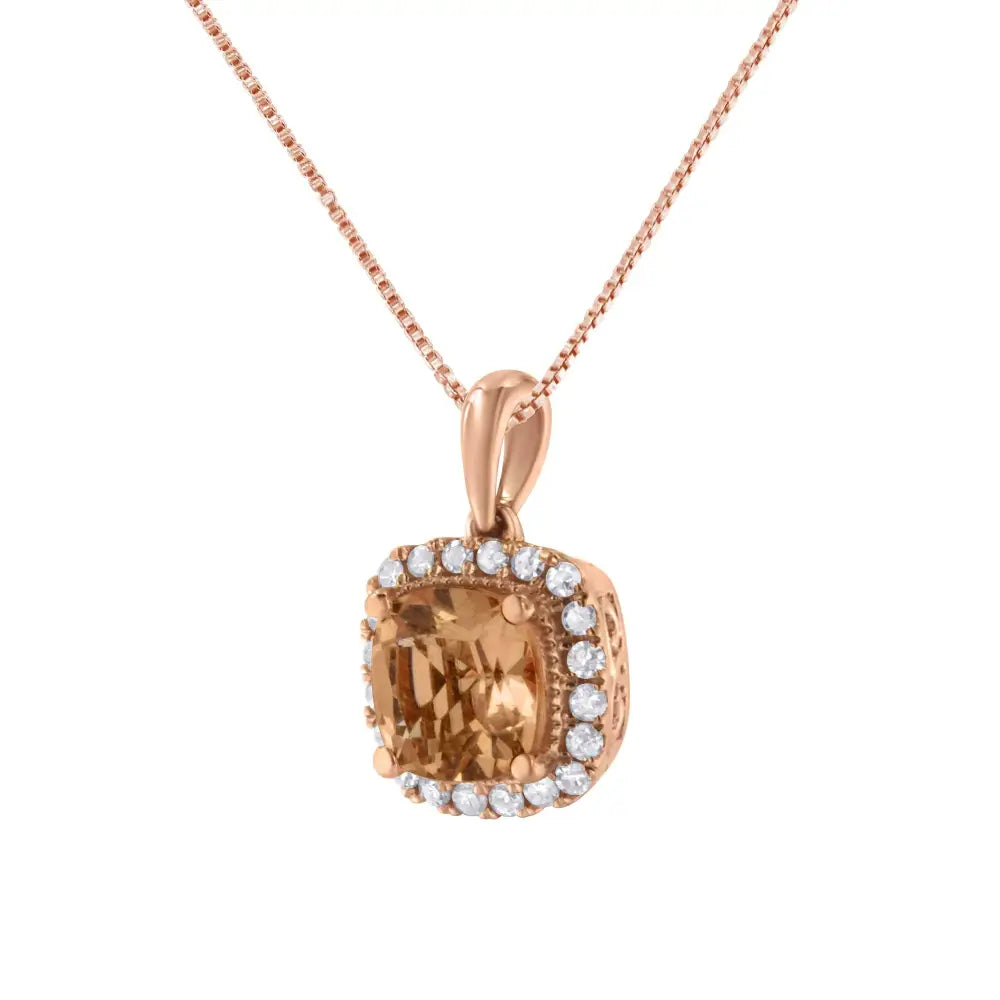 10k Rose Gold 1/4ct Diamond and 8mm Peach Morganite Gemstone Square Pendant (h-i I1-i2) - Fine Jewelry us Direct