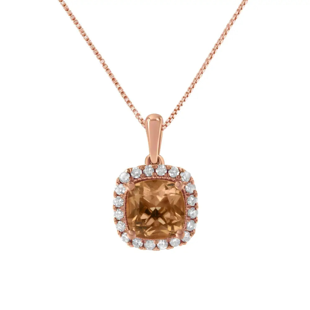 10k Rose Gold 1/4ct Diamond and 8mm Peach Morganite Gemstone Square Pendant (h-i I1-i2) - Fine Jewelry us Direct