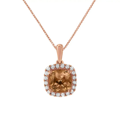 10k Rose Gold 1/4ct Diamond and 8mm Peach Morganite Gemstone Square Pendant (h-i I1-i2) - Fine Jewelry us Direct