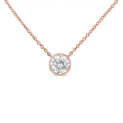 10k Rose Gold 1/5 Carat Round Brilliant-cut Diamond Modern Bezel-set Solitaire 16’’-18’’ Pendant Necklace (h-i