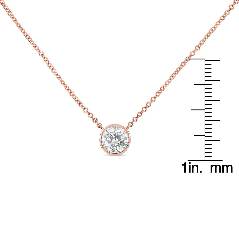 10k Rose Gold 1/5 Carat Round Brilliant-cut Diamond Modern Bezel-set Solitaire 16’’-18’’ Pendant Necklace (h-i