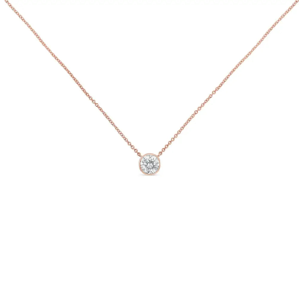 10k Rose Gold 1/5 Carat Round Brilliant-cut Diamond Modern Bezel-set Solitaire 16’’-18’’ Pendant Necklace (h-i