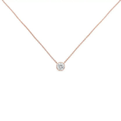 10k Rose Gold 1/5 Carat Round Brilliant-cut Diamond Modern Bezel-set Solitaire 16’’-18’’ Pendant Necklace (h-i