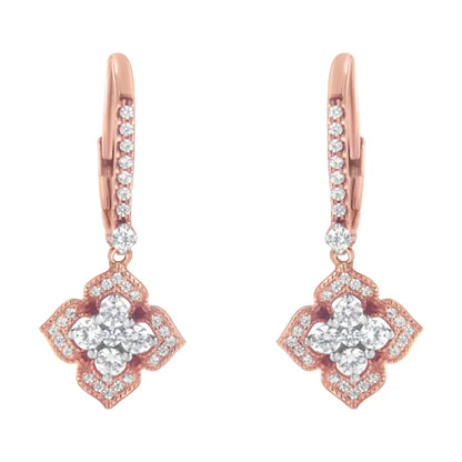 10k Rose Gold 3/4 Cttw Diamond Flower Drop Dangle Earring (i-j Color I1-i2 Clarity) - Fine Jewelry us Direct