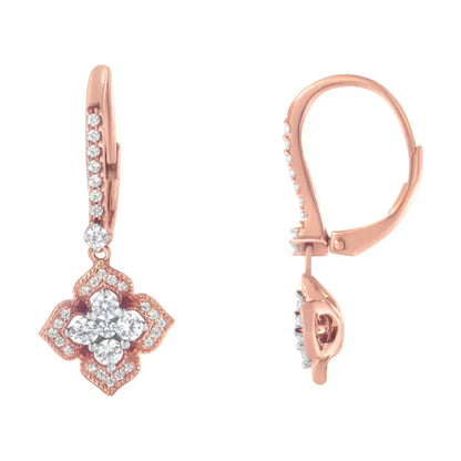 10k Rose Gold 3/4 Cttw Diamond Flower Drop Dangle Earring (i-j Color I1-i2 Clarity) - Fine Jewelry us Direct