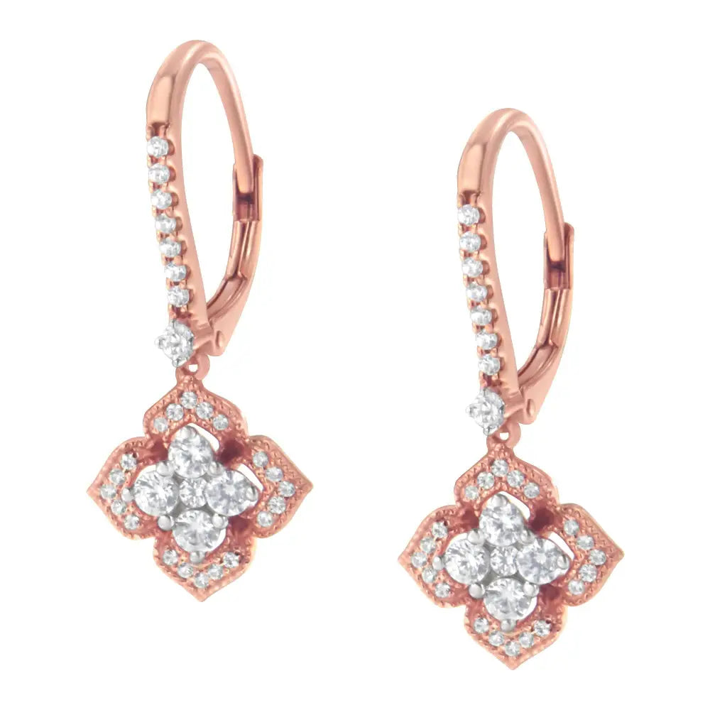 10k Rose Gold 3/4 Cttw Diamond Flower Drop Dangle Earring (i-j Color I1-i2 Clarity) - Fine Jewelry us Direct