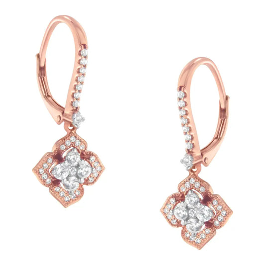 10k Rose Gold 3/4 Cttw Diamond Flower Drop Dangle Earring (i-j Color I1-i2 Clarity) - Fine Jewelry us Direct