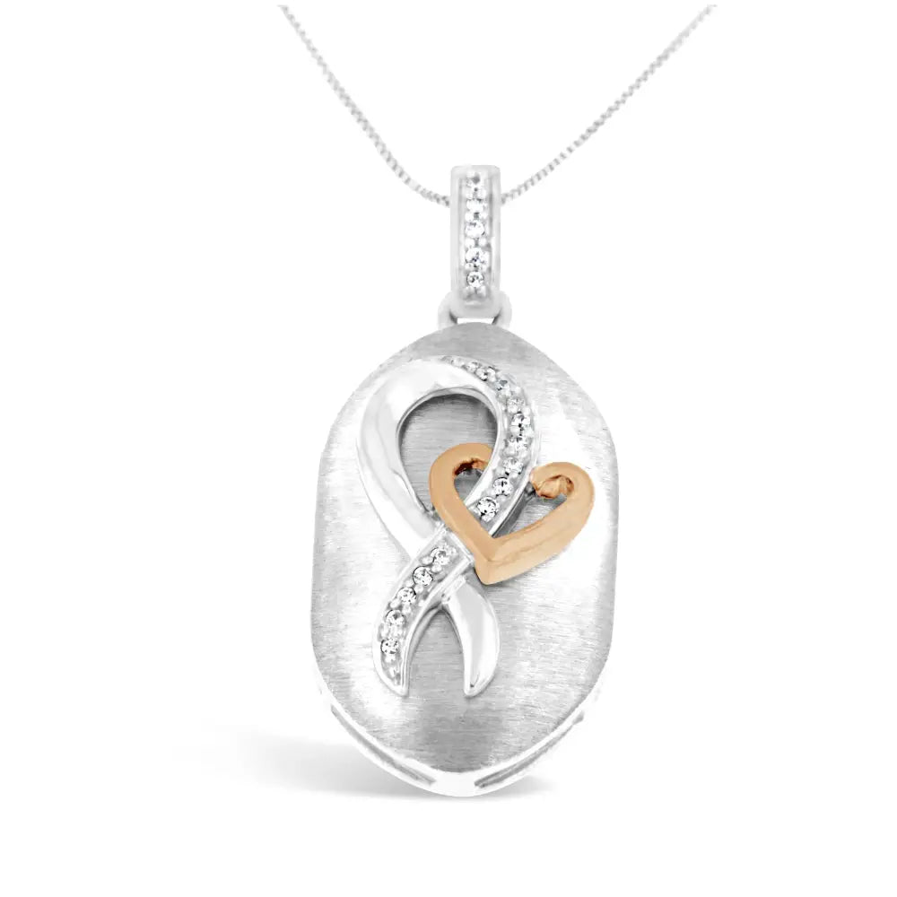 10k Rose Gold and Sterling Silver 1/10ct Tdw Round Cut Diamond Interlocked Heart Ribbon Pendant Necklace (h-i I1-i2)