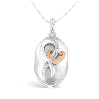 10k Rose Gold and Sterling Silver 1/10ct Tdw Round Cut Diamond Interlocked Heart Ribbon Pendant Necklace (h-i I1-i2)