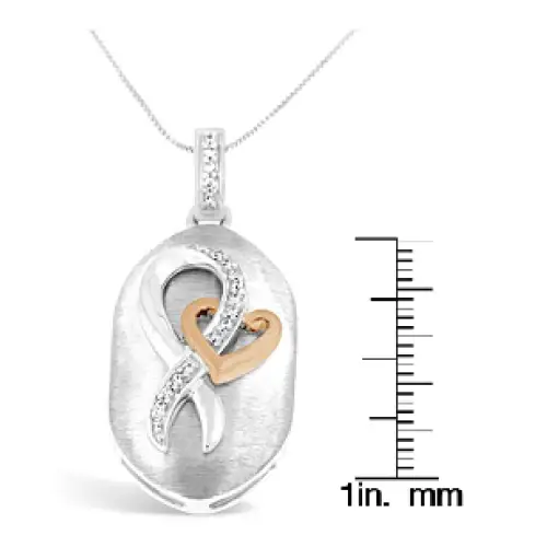 10k Rose Gold and Sterling Silver 1/10ct Tdw Round Cut Diamond Interlocked Heart Ribbon Pendant Necklace (h-i I1-i2)