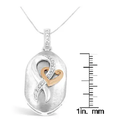 10k Rose Gold and Sterling Silver 1/10ct Tdw Round Cut Diamond Interlocked Heart Ribbon Pendant Necklace (h-i I1-i2)