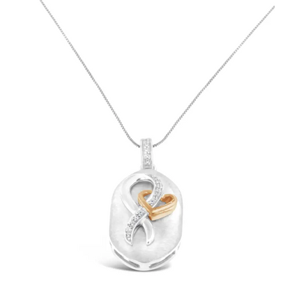 10k Rose Gold and Sterling Silver 1/10ct Tdw Round Cut Diamond Interlocked Heart Ribbon Pendant Necklace (h-i I1-i2)