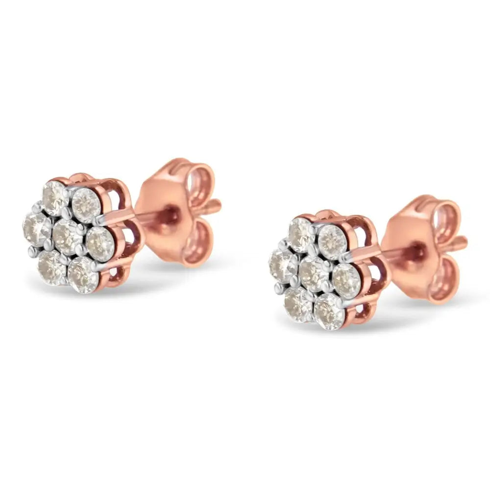 10k Rose Gold Diamond Floral Stud Earrings (0.5 Cttw J-k Color I1-i2 Clarity) - Fine Jewelry us Direct