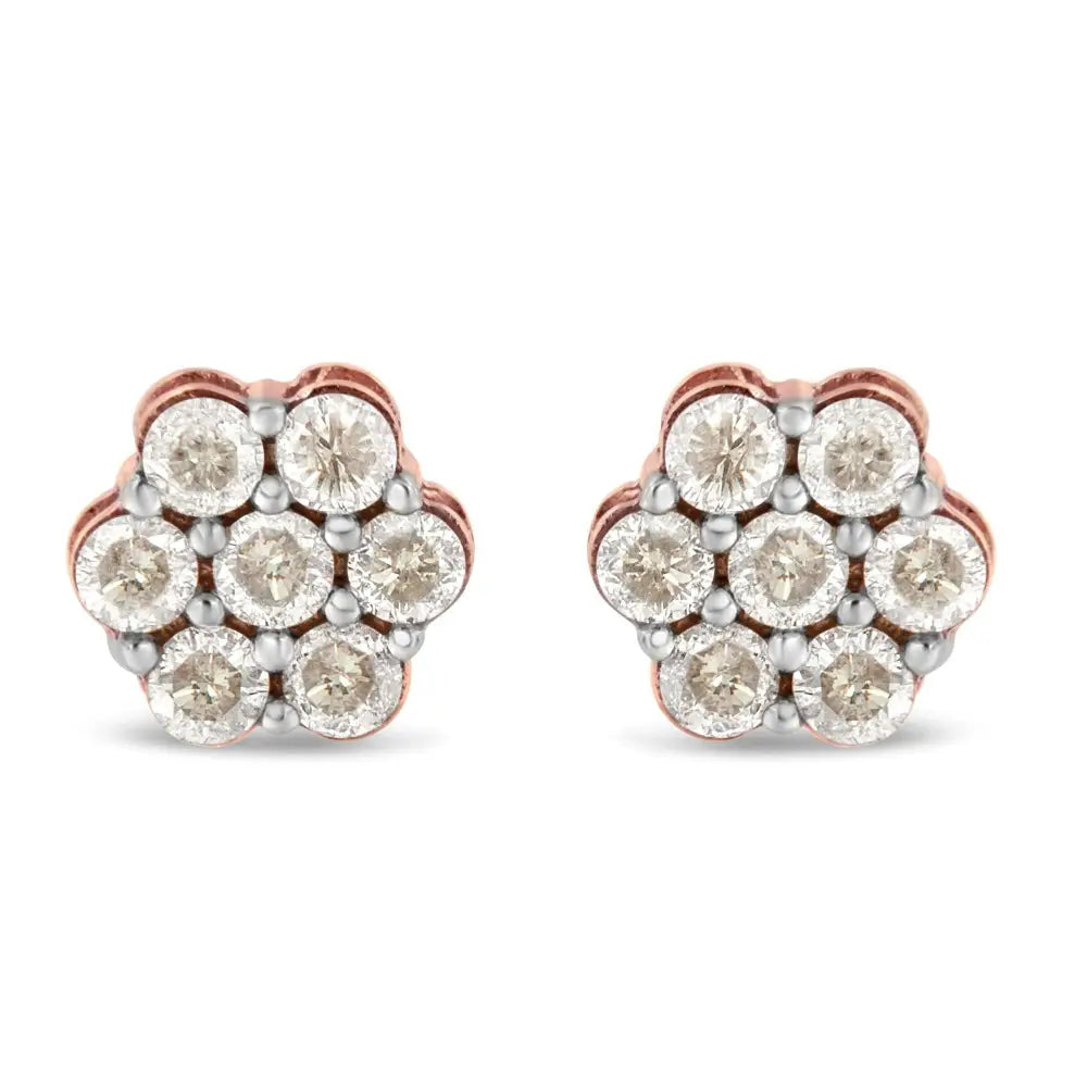 10k Rose Gold Diamond Floral Stud Earrings (1 Cttw J-k Color I1-i2 Clarity) - Fine Jewelry us Direct