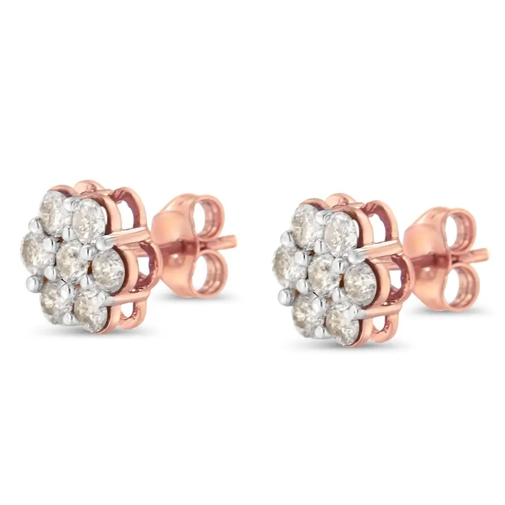 10k Rose Gold Diamond Floral Stud Earrings (1 Cttw J-k Color I1-i2 Clarity) - Fine Jewelry us Direct