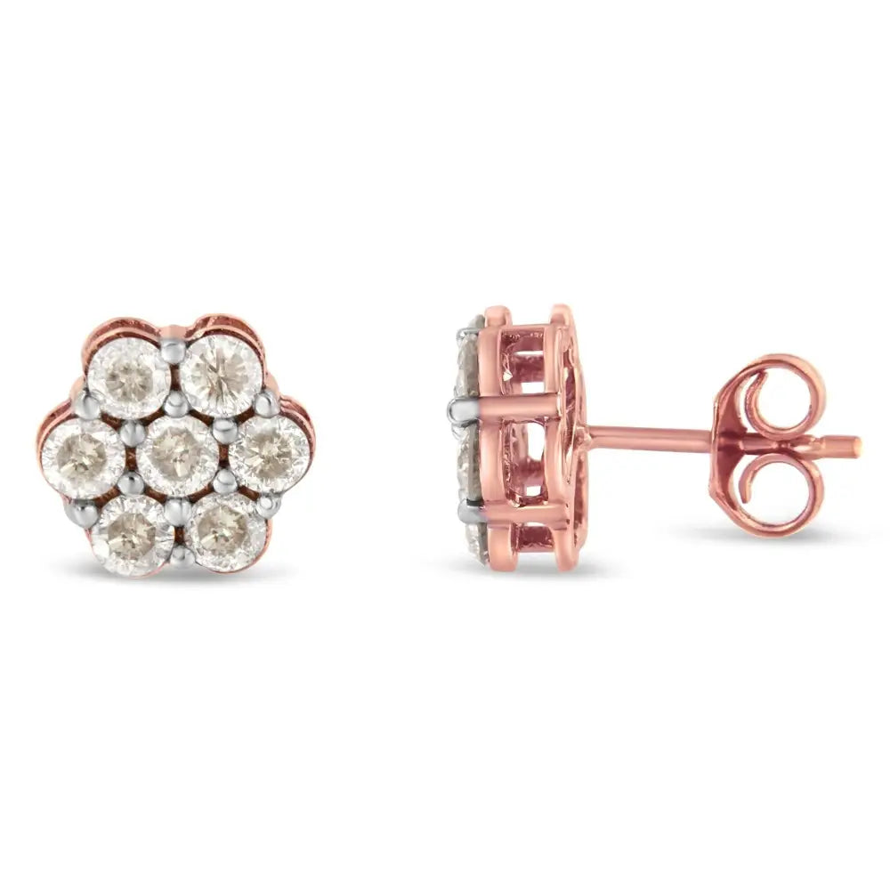 10k Rose Gold Diamond Floral Stud Earrings (1 Cttw J-k Color I1-i2 Clarity) - Fine Jewelry us Direct