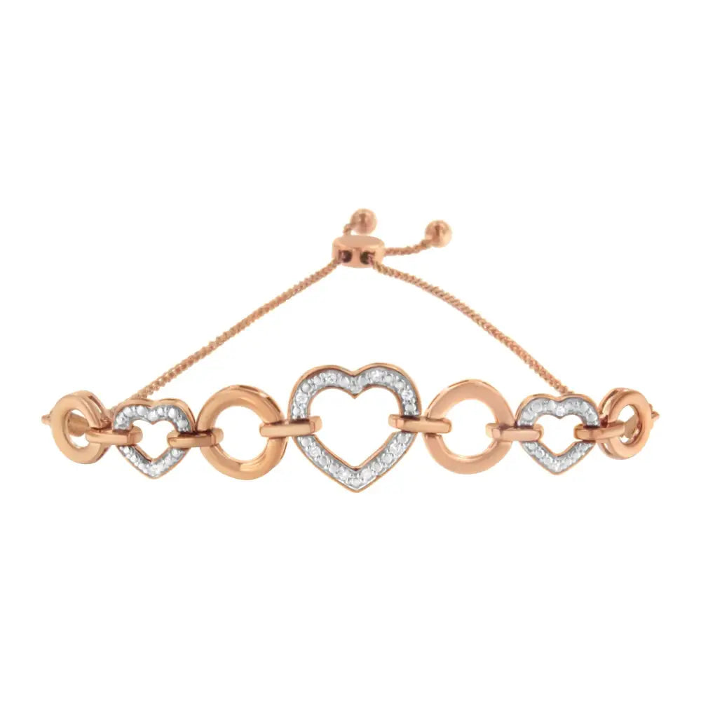 10k Rose Gold Over.925 Sterling Silver 1/10 Cttw Round-cut Diamond Heart Link Adjustable Bolo Bracelet (h-i Color I2-i3