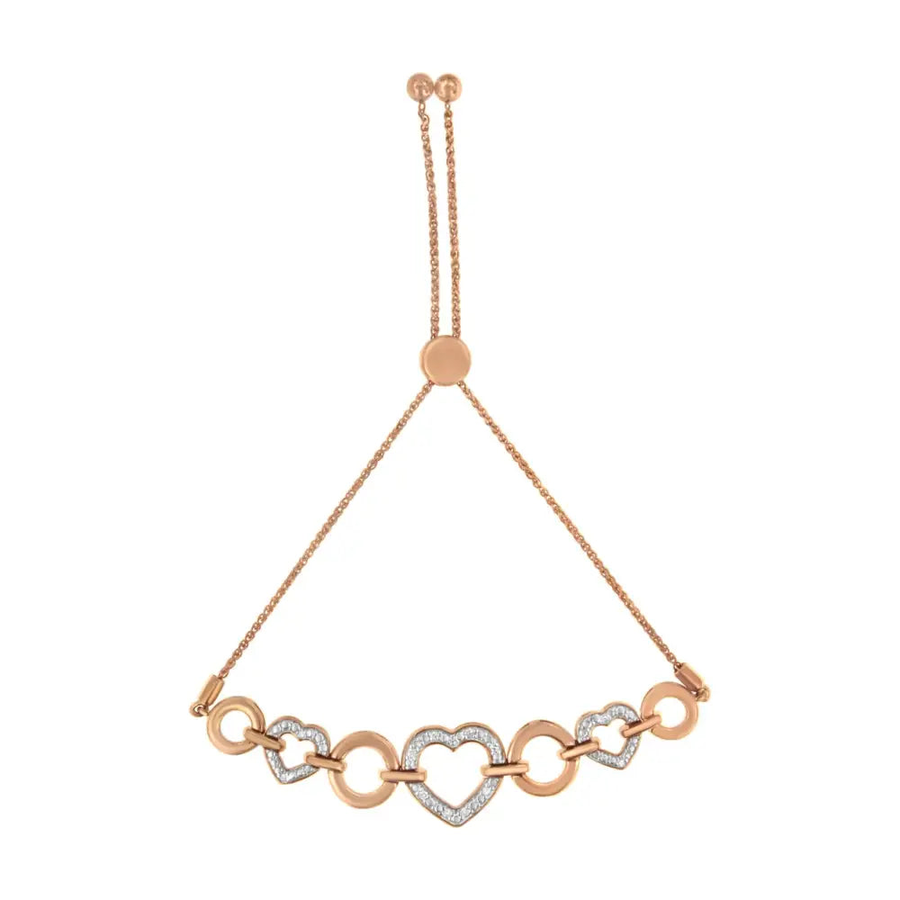 10k Rose Gold Over.925 Sterling Silver 1/10 Cttw Round-cut Diamond Heart Link Adjustable Bolo Bracelet (h-i Color I2-i3