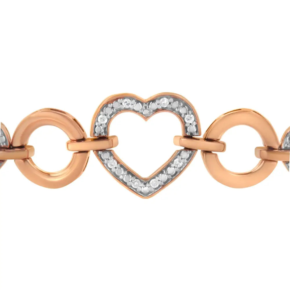 10k Rose Gold Over.925 Sterling Silver 1/10 Cttw Round-cut Diamond Heart Link Adjustable Bolo Bracelet (h-i Color I2-i3