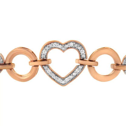 10k Rose Gold Over.925 Sterling Silver 1/10 Cttw Round-cut Diamond Heart Link Adjustable Bolo Bracelet (h-i Color I2-i3