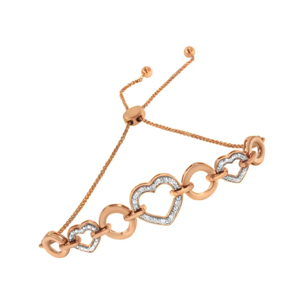 10k Rose Gold Over.925 Sterling Silver 1/10 Cttw Round-cut Diamond Heart Link Adjustable Bolo Bracelet (h-i Color I2-i3