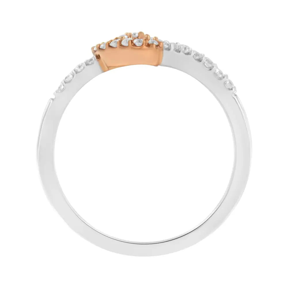 10k Rose Gold Over.925 Sterling Silver 1/5 Cttw Diamond Two Tone Open Heart Promise or Fashion Ring (i-j Color I2-i3