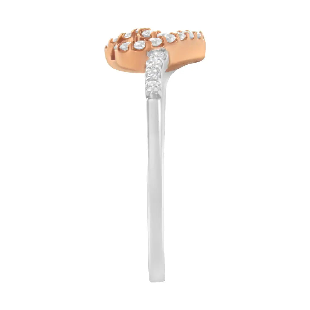 10k Rose Gold Over.925 Sterling Silver 1/5 Cttw Diamond Two Tone Open Heart Promise or Fashion Ring (i-j Color I2-i3