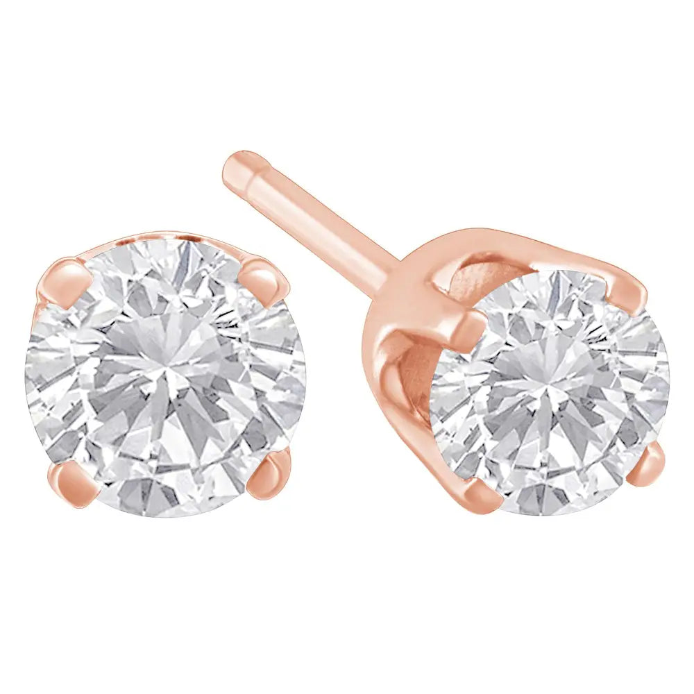 10k Rose Gold Over.925 Sterling Silver 3/4 Cttw Round Brilliant-cut Diamond Classic 4-prong Stud Earrings (k-l Color