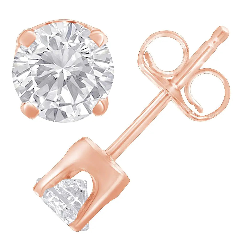 10k Rose Gold Over.925 Sterling Silver 3/4 Cttw Round Brilliant-cut Diamond Classic 4-prong Stud Earrings (k-l Color