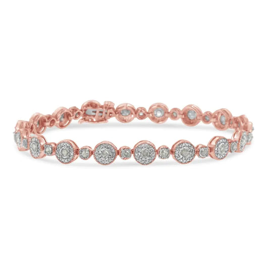 10k Rose Gold Plated.925 Sterling Silver 1 1/3 Cttw Miracle Plate Set Diamond Alternating Link Bracelet (i-j Color I3