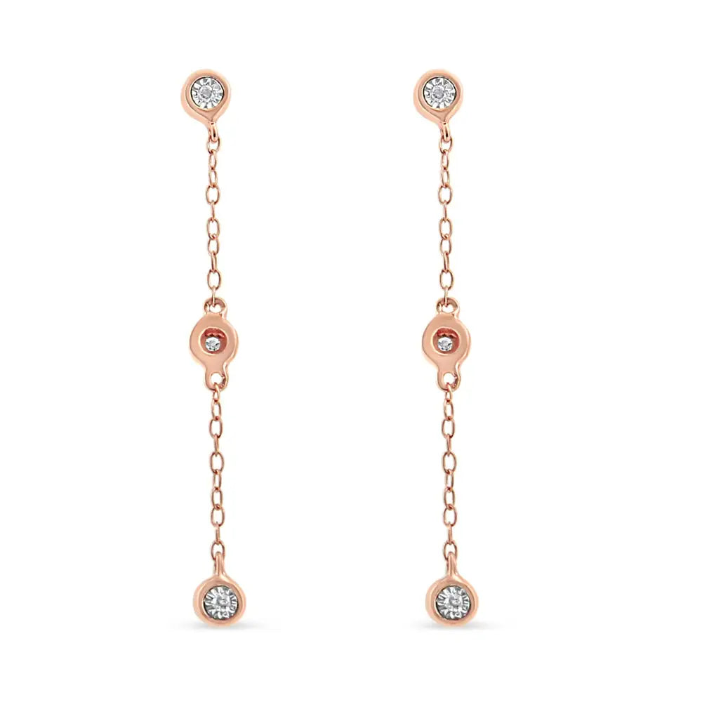 10k Rose Gold Plated.925 Sterling Silver 1/15 Cttw Diamond Dangle Earring (i-j Color I3-promo Clarity) - Fine Jewelry