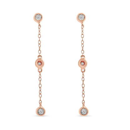 10k Rose Gold Plated.925 Sterling Silver 1/15 Cttw Diamond Dangle Earring (i-j Color I3-promo Clarity) - Fine Jewelry