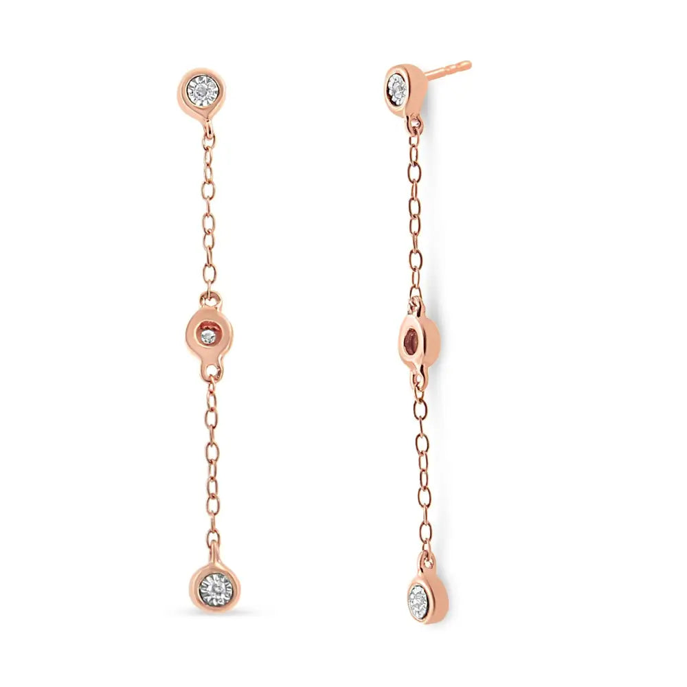 10k Rose Gold Plated.925 Sterling Silver 1/15 Cttw Diamond Dangle Earring (i-j Color I3-promo Clarity) - Fine Jewelry