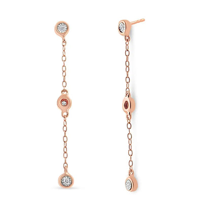 10k Rose Gold Plated.925 Sterling Silver 1/15 Cttw Diamond Dangle Earring (i-j Color I3-promo Clarity) - Fine Jewelry