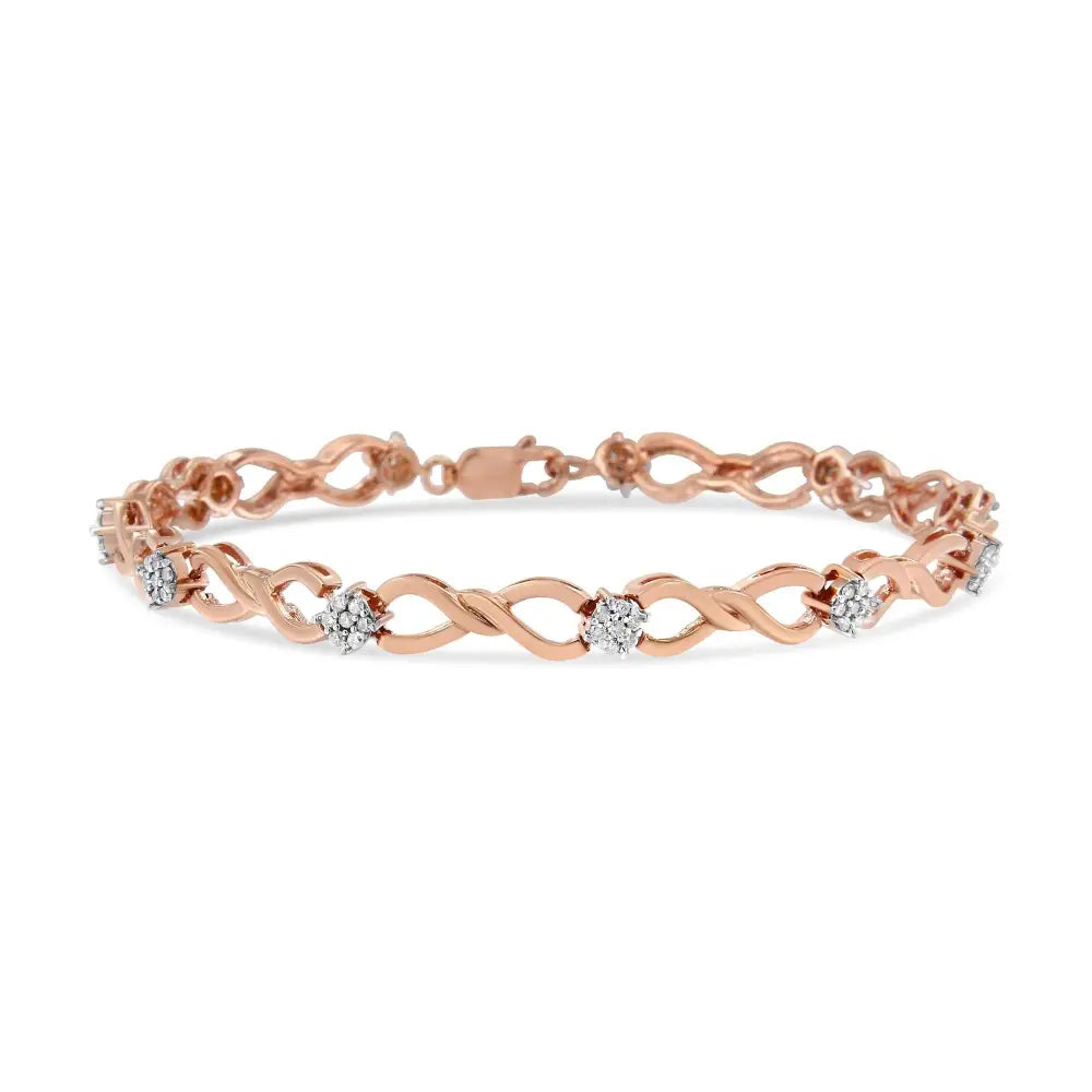 10k Rose Gold Plated.925 Sterling Silver 1/2 Cttw Diamond Infinity Link Tennis Bracelet (h-i Color I2-i3 Clarity) -7”