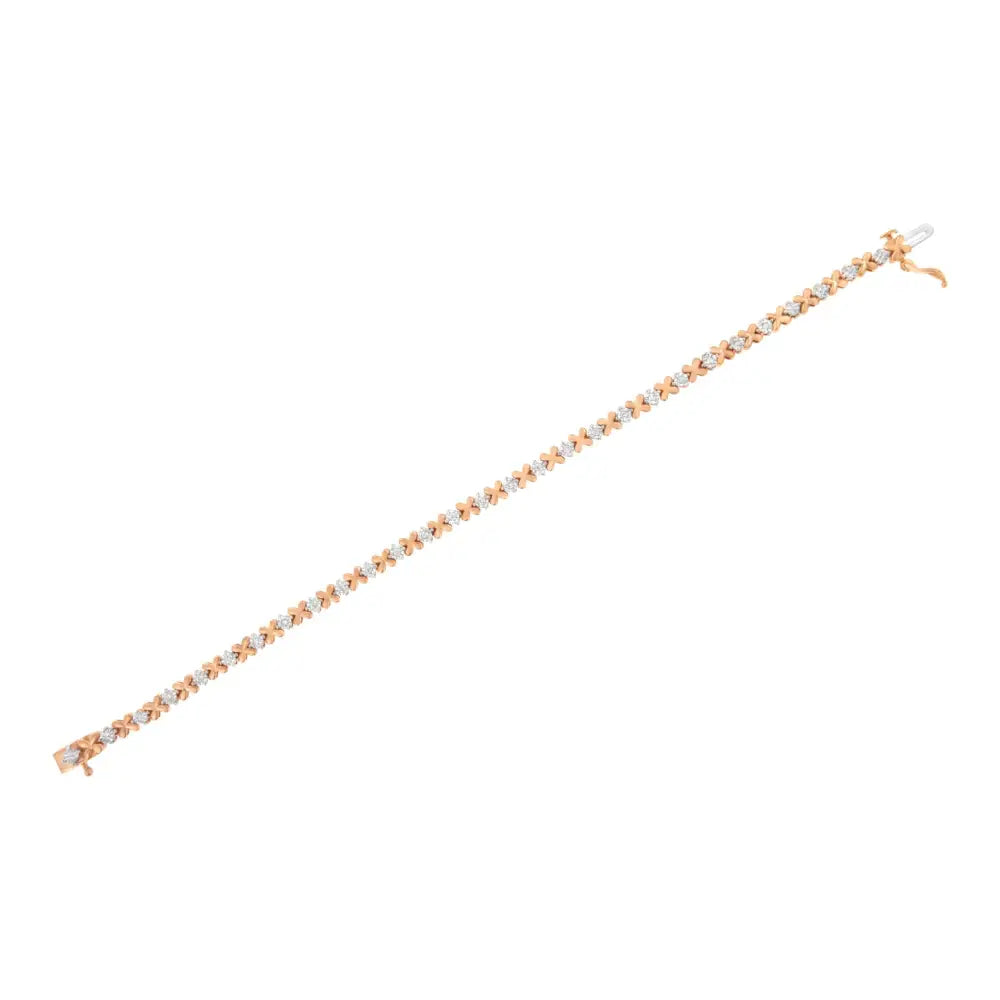 10k Rose Gold Plated.925 Sterling Silver 1/4 Cttw Diamond ?X and O’ Style Link Bracelet (i-j Color I2-i3 Clarity)