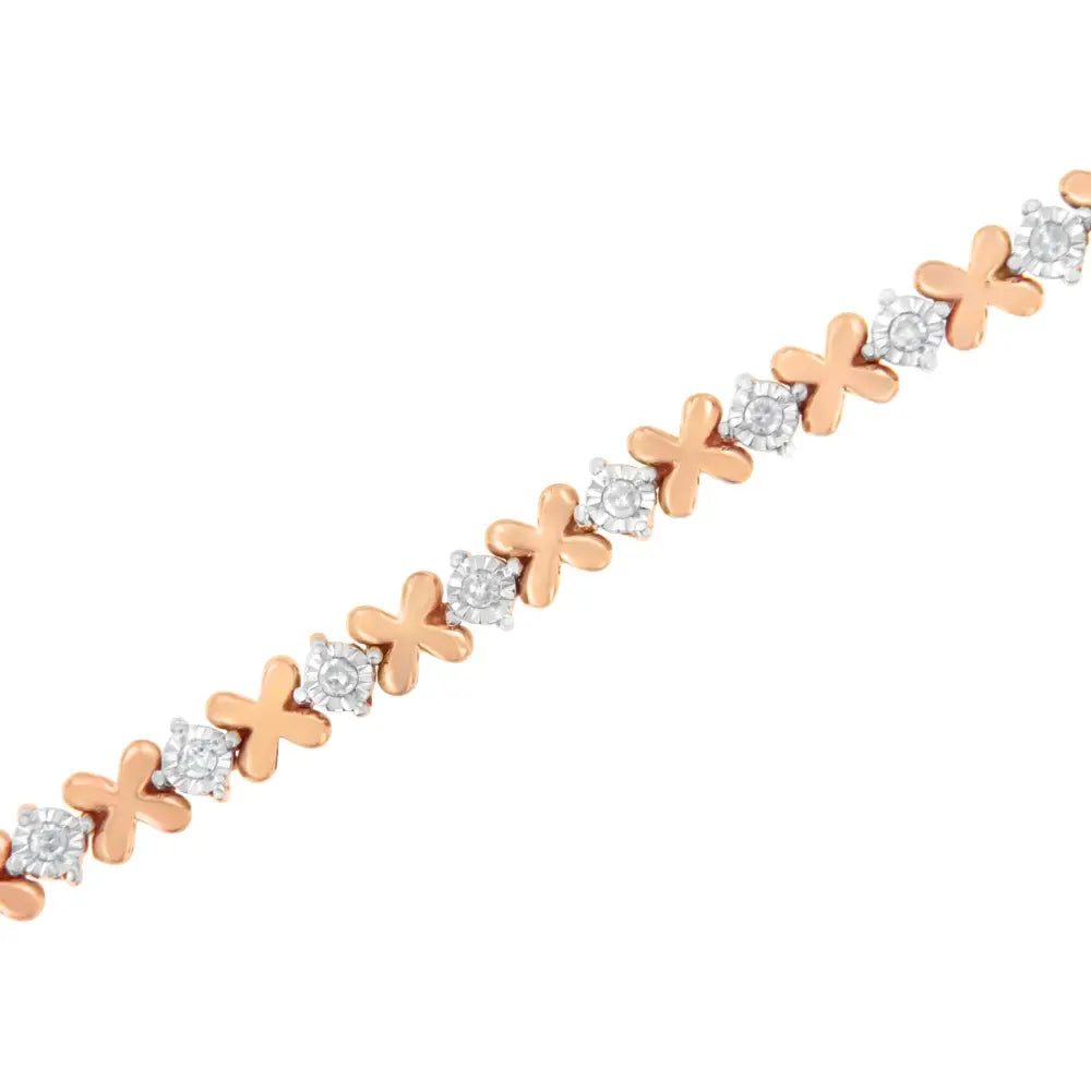 10k Rose Gold Plated.925 Sterling Silver 1/4 Cttw Diamond ?X and O’ Style Link Bracelet (i-j Color I2-i3 Clarity)