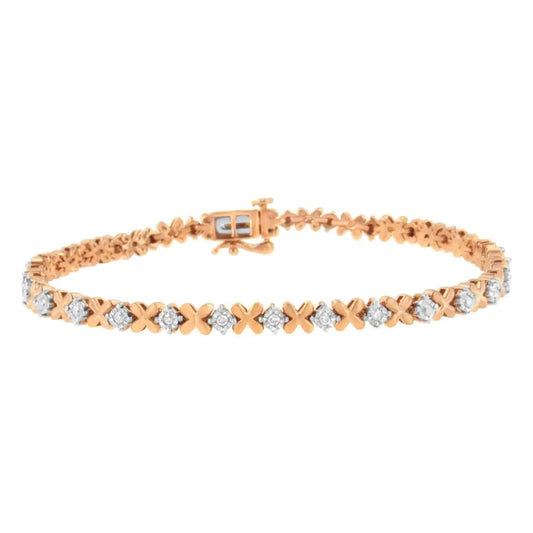 10k Rose Gold Plated.925 Sterling Silver 1/4 Cttw Diamond ?X and O’ Style Link Bracelet (i-j Color I2-i3 Clarity)