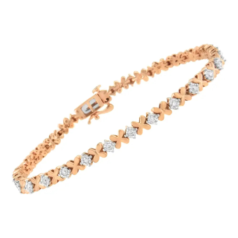 10k Rose Gold Plated.925 Sterling Silver 1/4 Cttw Diamond ?X and O’ Style Link Bracelet (i-j Color I2-i3 Clarity)