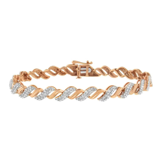 10k Rose Gold Plated.925 Sterling Silver 1/4 Cttw Prong Set Round-cut Diamond ?S’ Link Bracelet (i-j I2-i3) - Size