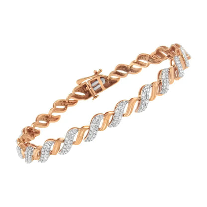 10k Rose Gold Plated.925 Sterling Silver 1/4 Cttw Prong Set Round-cut Diamond ?S’ Link Bracelet (i-j I2-i3) - Size